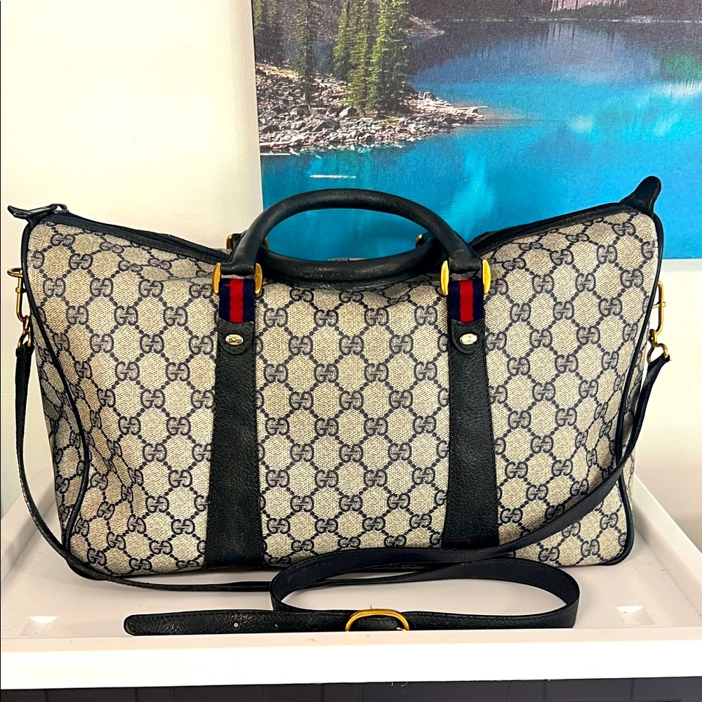 Gucci Navy Sherry Line Boston Bag